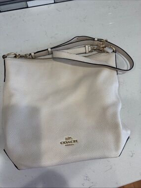 Coach Cream Pebbled Leather Shoulder Bag with Gold Hardware